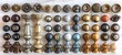 Variety of furniture handles, from floral to classic shapes. Assorted metal knobs and pulls for customization. Concept of luxury home furnishings, cabinet detailing, and decorative hardware choices.