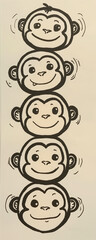 Wall Mural - Stacked Cartoon Monkey Faces Illustration