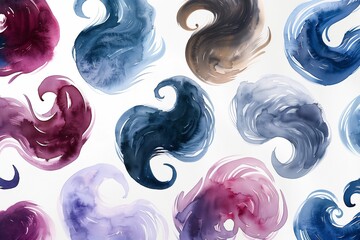 Wall Mural - A collection of watercolor swirls in deep, rich hues gracefully set against a white background