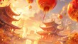 Chinese lanterns and pagodas in the ancient city of China