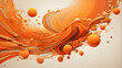 An abstract and dynamic image with swirling orange liquid and scattered spheres creating a sense of movement and energy