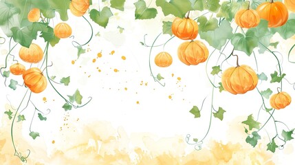 Wall Mural - Gourd falling to the ground from the gourd vine, flat illustration