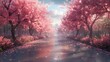 Animated 3D Cherry Blossom Park in spring.