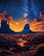 Starry sky over desert monument, night photography, historical site, celestial event, wallpaper, nature background 