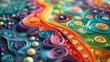 quilling paper art piece inspired by the psychedelic patterns of the 1960s, featuring vibrant colors, swirls, and abstract shapes, embodying the era's spirit of freedom and experimentation.