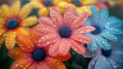 Canvas Print - Close up of a bunch of bright colourful flowers with water droplets Calgary, Alberta, Canada.