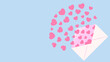 © Ivan Haidutski/Stocksy - Pink hearts falling from envelope against pink copy space background