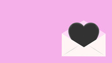 Envelope With Black Heart With Copy Space Background. Love And Romance