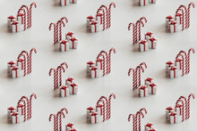 Pattern Of Christmas Gifts And Candy Canes