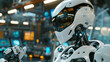 3d rendering humanoid robot working in the factory. Technology concept.