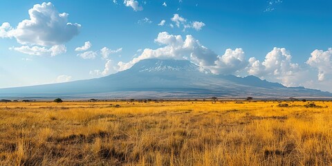 Canvas Print - View of a large mountain in the savannah, volcano, landscape, background, wallpaper.