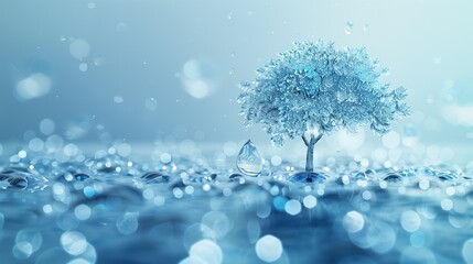 Wall Mural - small tree made out of clear blue water