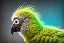 A Cartoon Parrot With Bright Green Feathers And A Yellow Beak.