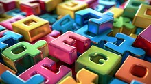 3D ABC Building Blocks, Like Jigsaw Puzzles, Are Symbols Of Business Teamwork And Children's Cognitive Development, Emphasizing Collaboration And Partnerships.