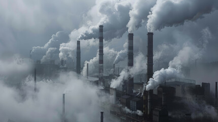 chimney of factory with smoke out, pollution