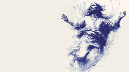 Wall Mural - The resurrected Jesus Christ ascending to heaven in ballpoint pen sketch
