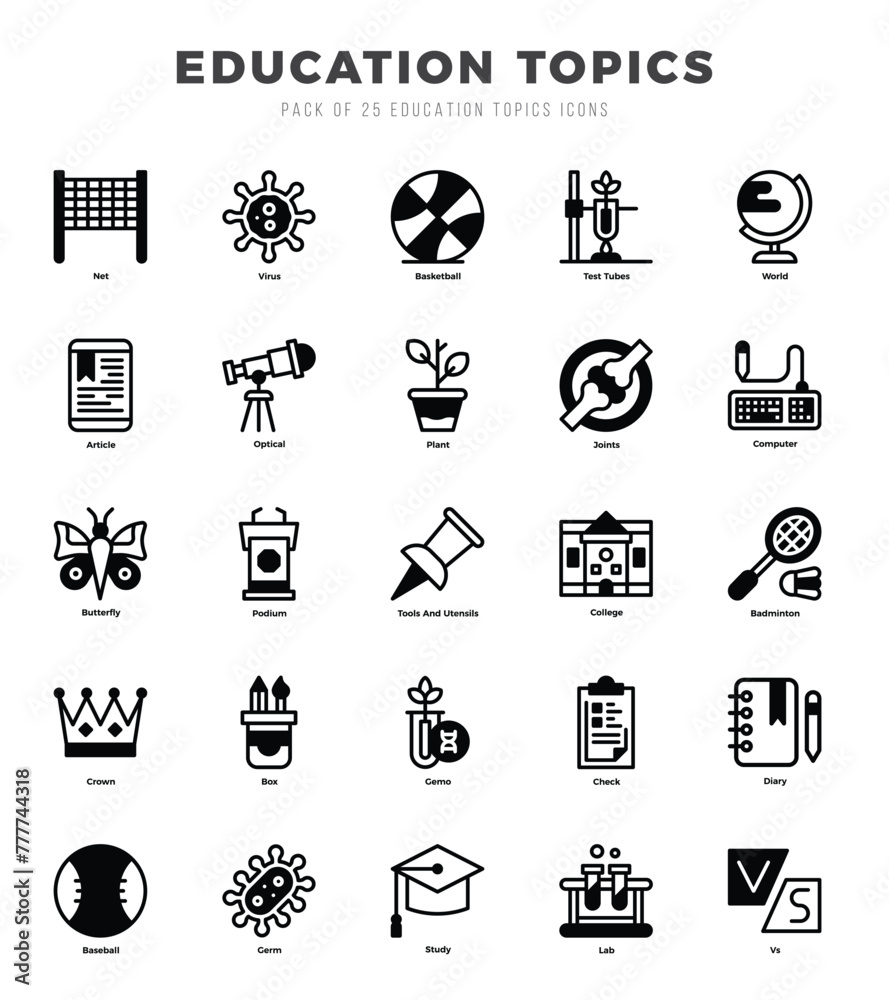 Education Topics Icon Pack 25 Vector Symbols for Web Design. Stock ...