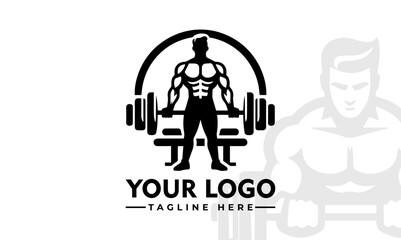 Sticker - Trendy Fitness Branding Flat Design Gym Man Vector Motivational Male Silhouette Logo