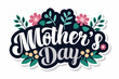 text mother's day with a few little flowers silhouette black vector illustration