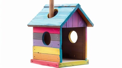 Vibrant birdhouse depicted in isolation on a white background.