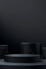 Wall Mural - A black background with a black pedestal with a black base