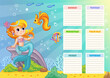 Kids school schedule weekly planner with mermaid vector