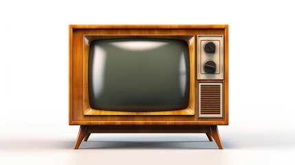 Old vintage television or tv on wooden table isolated on a white background.