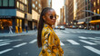 Beautiful stylish African American girl sunglasses  on the summer street