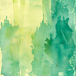 A pastel faded green and yellow hand painted watercolor background design with paint bleed fringing in pretty art design on watercolor paper texture, soft fresh spring color background with no people.
