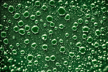 A green background with droplets of water on it.