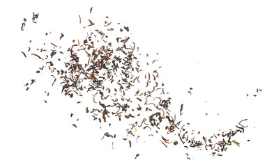 Wall Mural - Black Darjeeling tea dried leaves flying isolated on white 