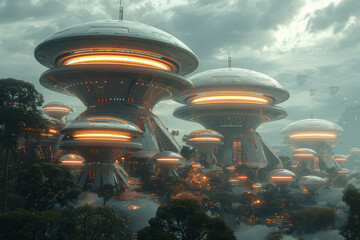 Poster - A glimpse into the wonders of alien technology, where advanced machinery and innovative designs redefine what is possible. Concept of extraterrestrial engineering. Generative Ai.