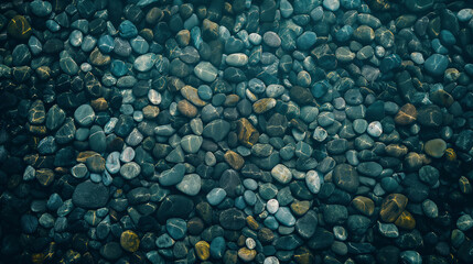 Aufkleber - Beach pebbles stones under clear water in blue and green tones as a texture background. Pebbles underwater create a unique and interesting texture. The water seems calm and peaceful.