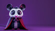 cute cartoon mouse character dressed like dracula on purple background, copy space for text 