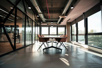 Poster - A large conference room with a long table and chairs. The room is well lit and has a modern feel