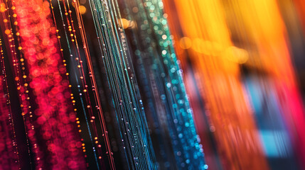 Poster - Bright textile threads with a rainbow pattern as an abstract background. The colors are bright and rich, creating a lively and cheerful mood.