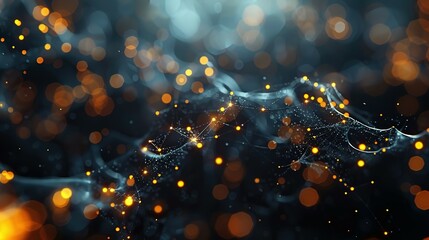 Poster - abstract dark grey and bold yellow virtual network - design element for technology background - connectivity backdrop illustration - generative ai