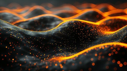 Poster - abstract dark grey and bold yellow virtual network - design element for technology background - connectivity backdrop illustration - generative ai