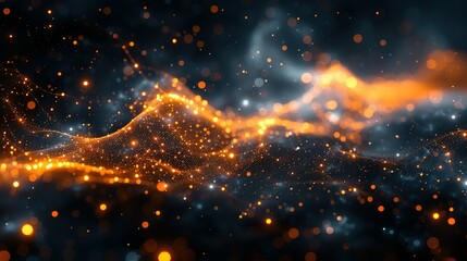 Poster - abstract dark grey and bold yellow virtual network - design element for technology background - connectivity backdrop illustration - generative ai