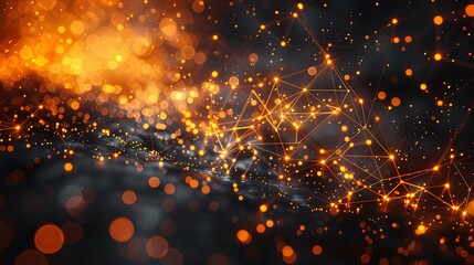 Poster - abstract dark grey and bold yellow virtual network - design element for technology background - connectivity backdrop illustration - generative ai