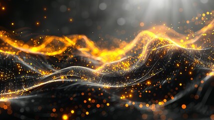 Poster - abstract dark grey and bold yellow virtual network - design element for technology background - connectivity backdrop illustration - generative ai