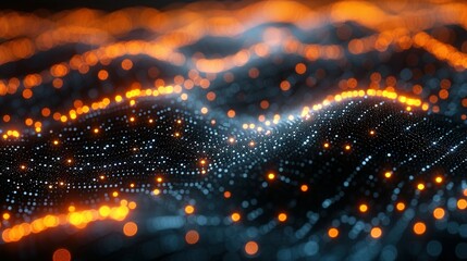 Poster - abstract dark grey and bold yellow virtual network - design element for technology background - connectivity backdrop illustration - generative ai