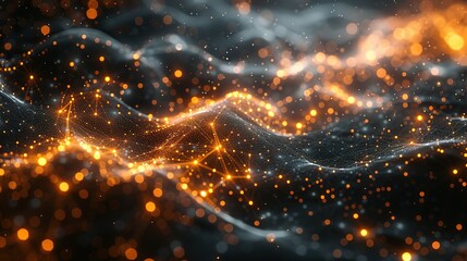 Poster - abstract dark grey and bold yellow virtual network - design element for technology background - connectivity backdrop illustration - generative ai