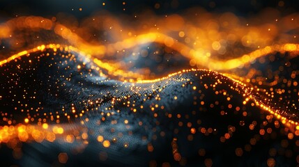 Poster - abstract dark grey and bold yellow virtual network - design element for technology background - connectivity backdrop illustration - generative ai