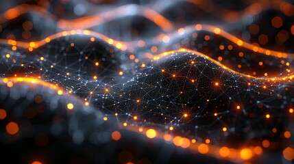 Poster - abstract dark grey and bold yellow virtual network - design element for technology background - connectivity backdrop illustration - generative ai