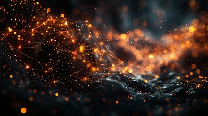 Poster - abstract dark grey and bold yellow virtual network - design element for technology background - connectivity backdrop illustration - generative ai