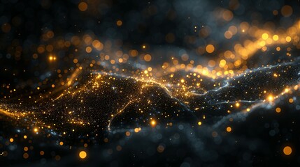 Poster - abstract dark grey and bold yellow virtual network - design element for technology background - connectivity backdrop illustration - generative ai