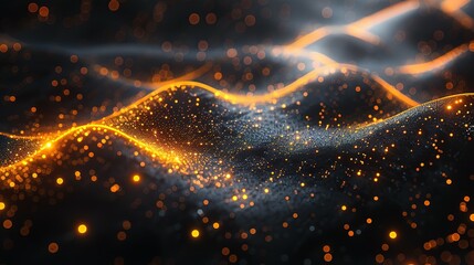 Poster - abstract dark grey and bold yellow virtual network - design element for technology background - connectivity backdrop illustration - generative ai