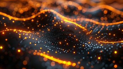 Poster - abstract dark grey and bold yellow virtual network - design element for technology background - connectivity backdrop illustration - generative ai