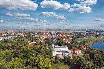 Wall Mural - Aerial skyline cityscape of Miłosław, a town in Września County, Greater Poland Voivodeship (Wielkopolska), Poland on a sunny summer day.